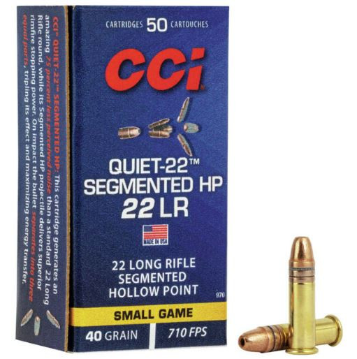 CCI Quiet-22, 22 LR 40 Gr Segmented Hollow Point Ammunition, 50 Rounds
