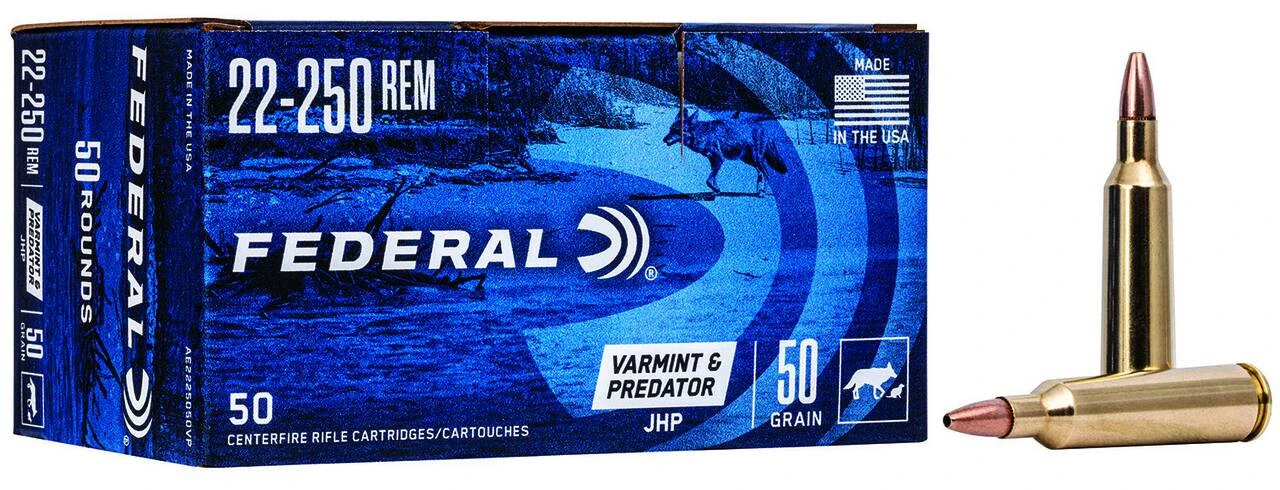 Federal American Eagle  Varmint and Predator 22-250 Rem, 50 Gr JHP, 50 Rounds