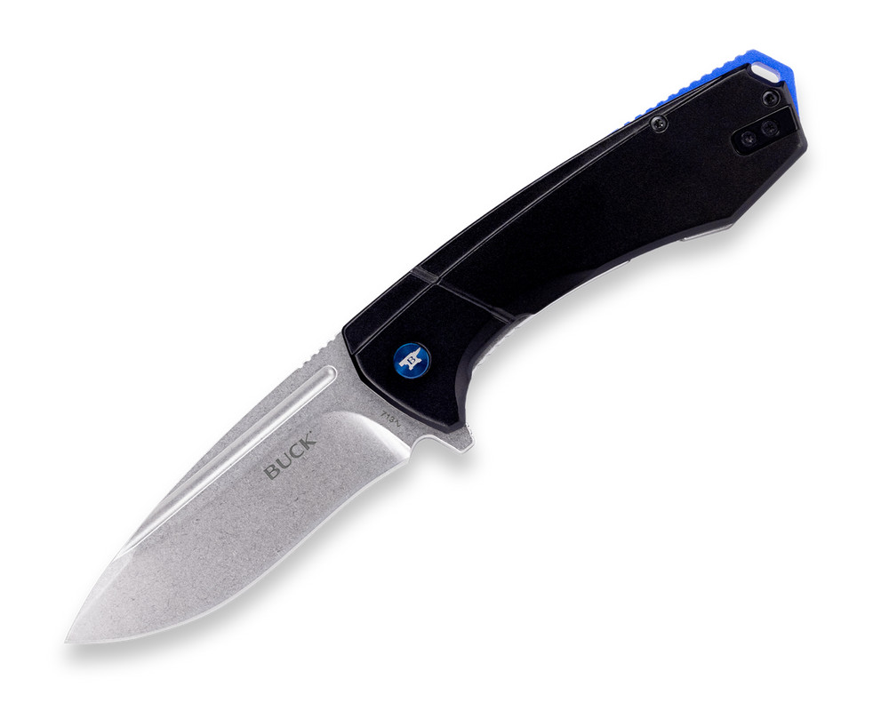 Buck 713 Ruckus Folding Knife, Black/Blue/Aluminum Grip, 3.5" Drop Point Blade