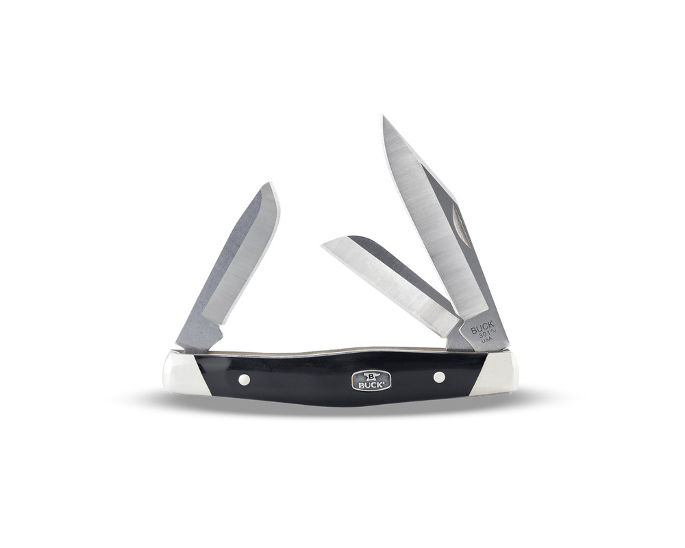 Buck 301 Stockman Folding Multi-Blade Knife, Black Grip