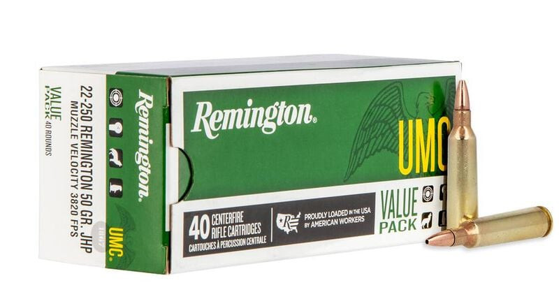 Remington UMC Centerfire Rifle, 22-250 Rem, 45 Grain Jacketed Hollow Point, 40 Rounds