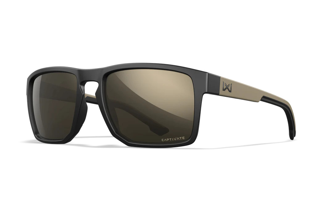 Wiley X Founder, CAPTIVATE Tungsten Mirror Lenses, Matte Black and Tan Frame
