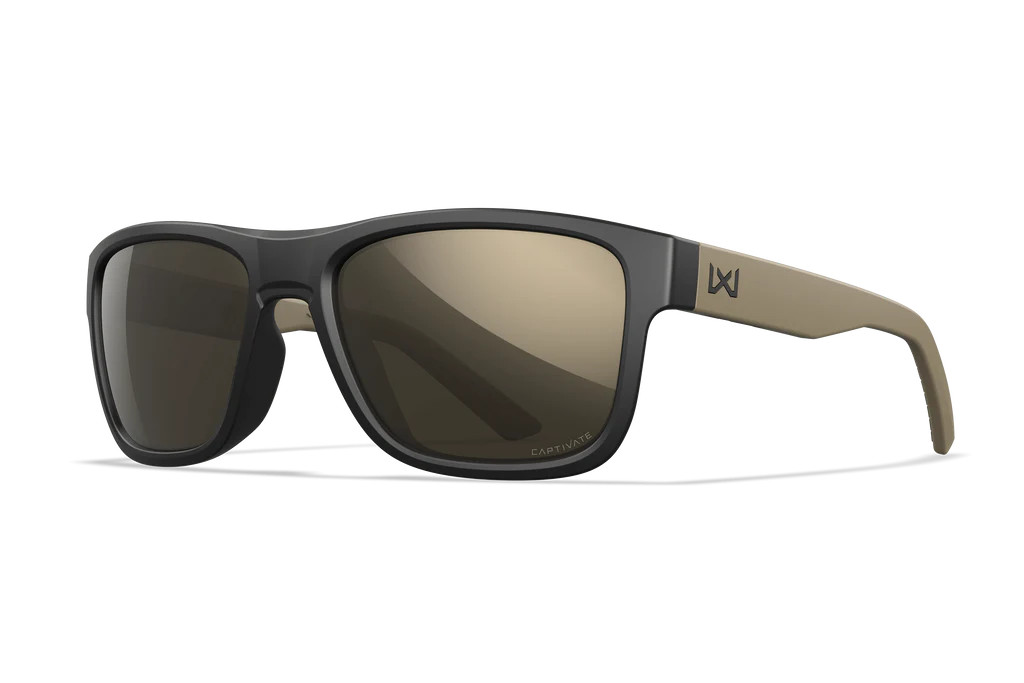Wiley X Ovation, CAPTIVATE Tungsten Mirror Lenses, Matte Black and Tan Frame