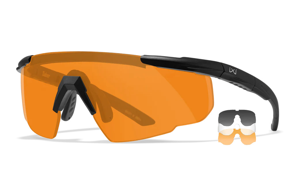Wiley X Saber Advanced Multi-Lens Pack,  Smoke Grey/Clear/Light Rust Shields, Matte Black Frame