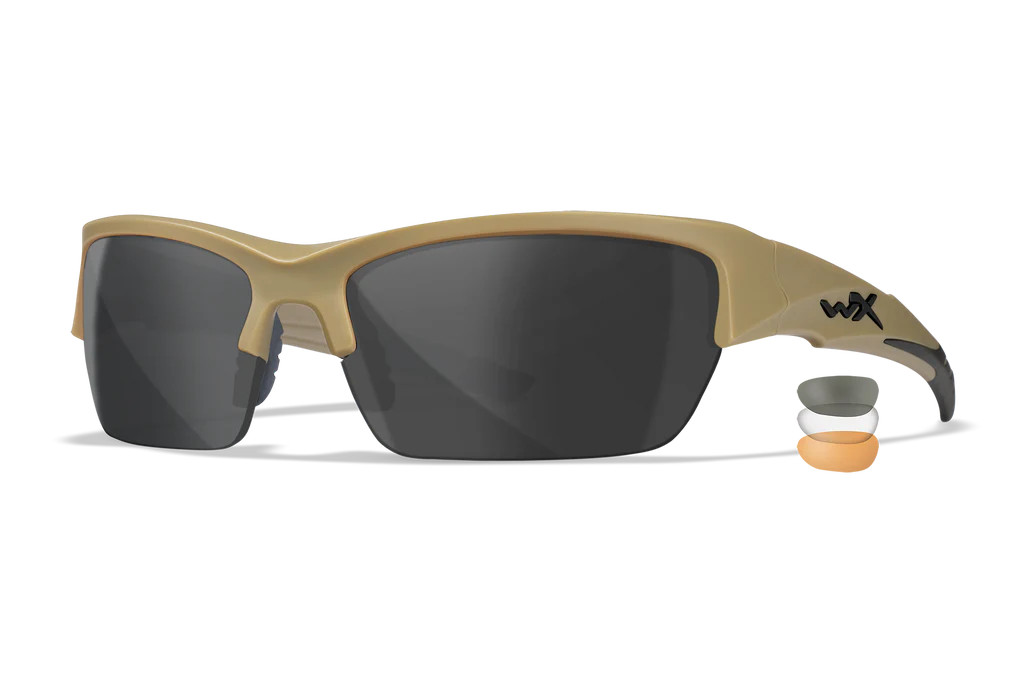 Wiley X Valor Multi-Lens Pack, Smoke Grey/Clear/Light Rust Lenses, Matte Tan Frame