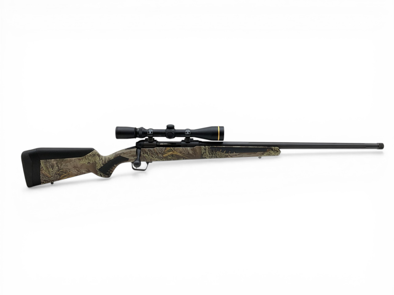 Savage 110 Timberline Bolt Action Rifle .243 Win 24" Threaded And Fluted Barrel Camo Stock With Leupold VX-3 4.5-14X40