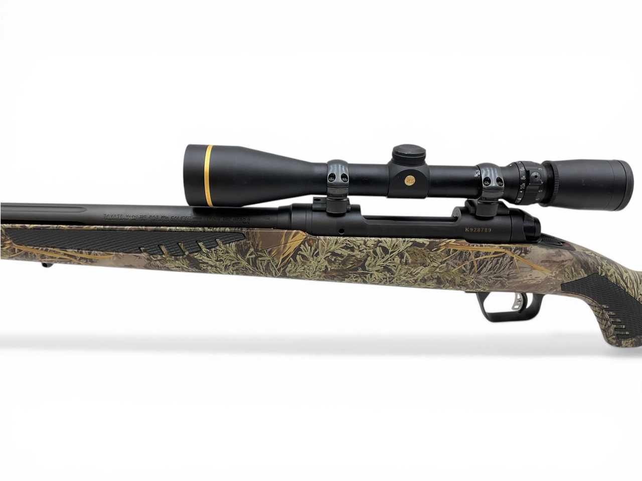 Savage 110 Timberline Bolt Action Rifle .243 Win 24" Threaded And Fluted Barrel Camo Stock With Leupold VX-3 4.5-14X40