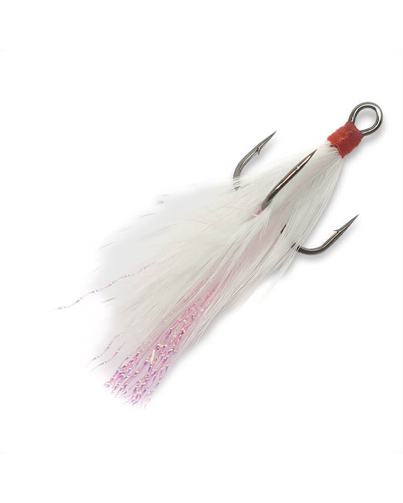 Gamakatsu Feathered Treble Hook, Size 6, White/Red Feather, 2 Pack