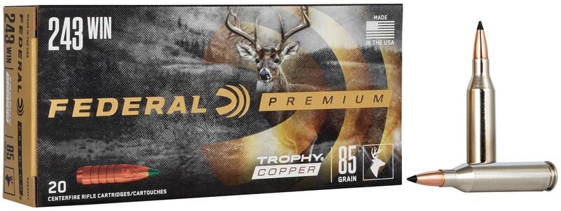 Federal Premium Vital Shock 243 Win 85 Grain Trophy Copper Ammunition, 20 Rounds