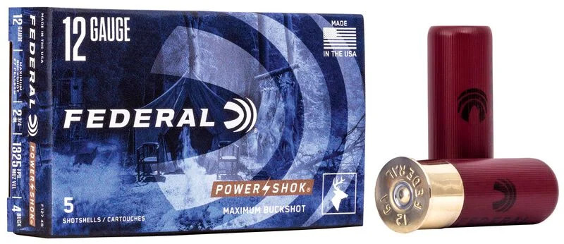 Federal Power-Shok 12 Ga 2 3/4", #4 Buck Shot, 5 Rounds