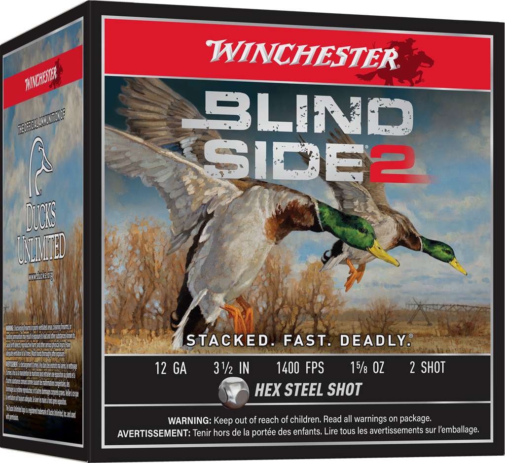 Winchester 12 Ga Blind Side 2, 3.5", 1 5/8 oz, #2 Steel Shot, 25 Rnds