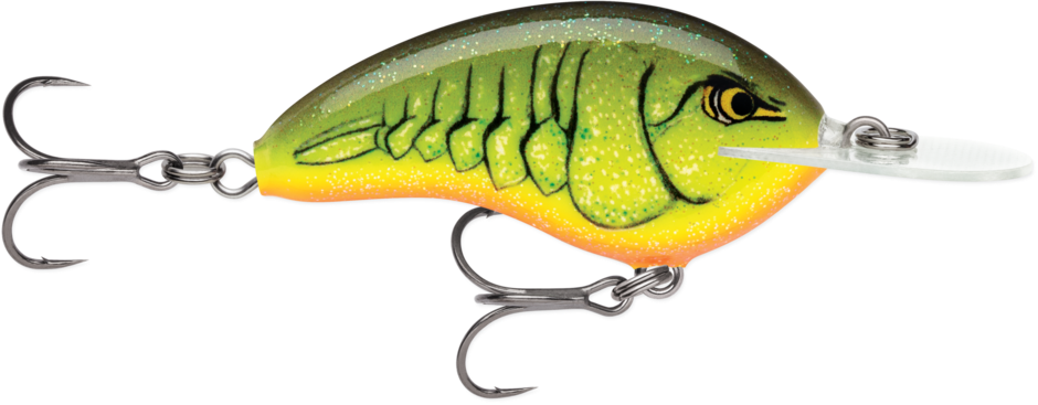 Rapala OG Deep Tiny Crankbait, 2.25", 5/16oz, Chartreuse Rootbeer Crawdad