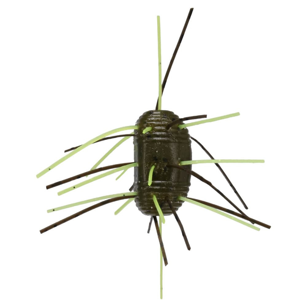 Yamamoto Fuzzy Nut, 1.5", Green Pumpkin Black Flake w/Chartreuse Skirt, 6pk