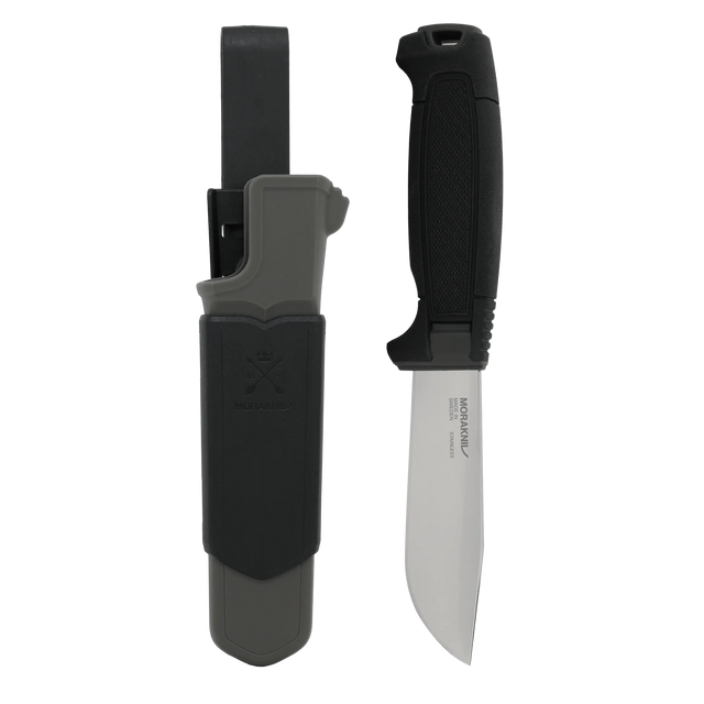 Morakniv Amberg Full Flat Knife, 4.25" Fixed Blade, Black, w/ Click-On Mount and Sheath