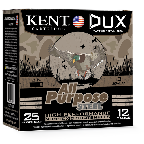 Kent DUX Waterfowl Co. All-Purpose Steel, 12ga 3", 1-1/4oz, #3, 100 Rounds