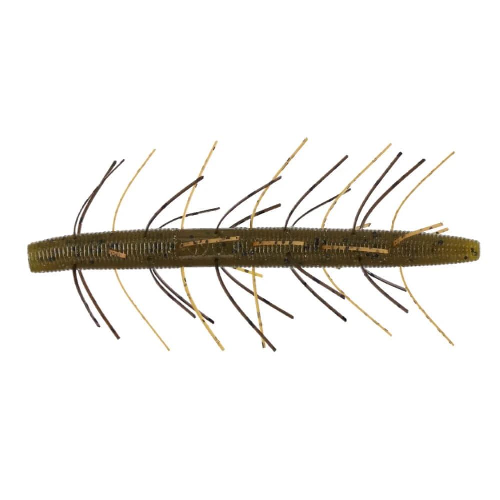 Yamamoto 4" Fuzzy Senko, Green Pumpkin Black Flake w/Orange Skirt , 5pk