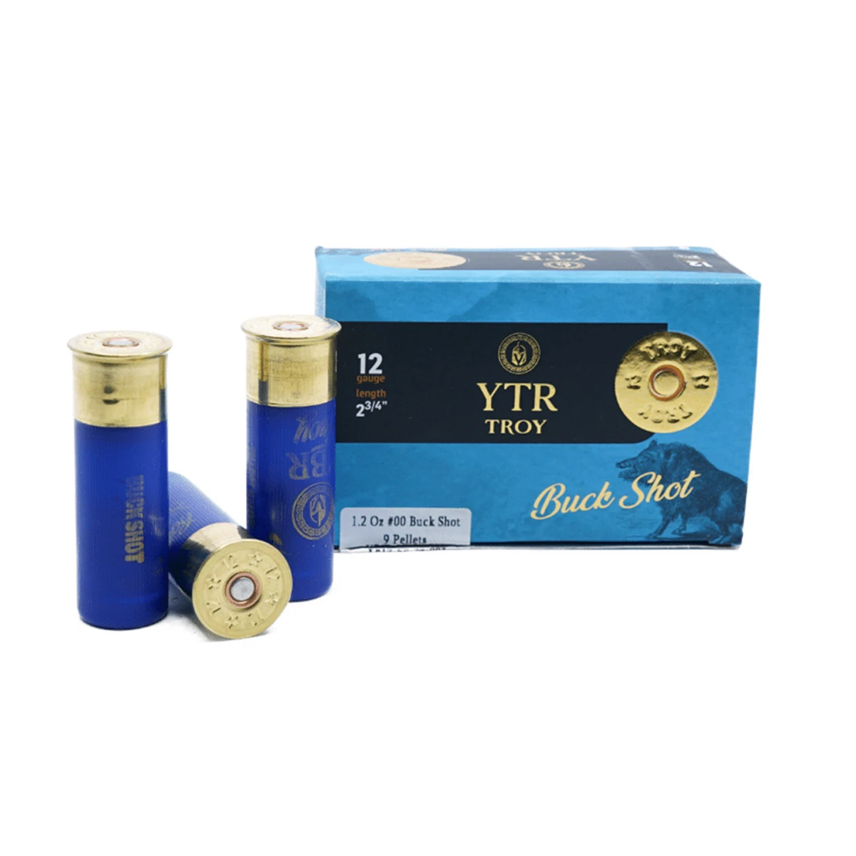 YTR Troy 12 Ga Buckshot, 2 3/4" 1.2 Oz, 9 Pellet 00 Buck, 10 Rounds