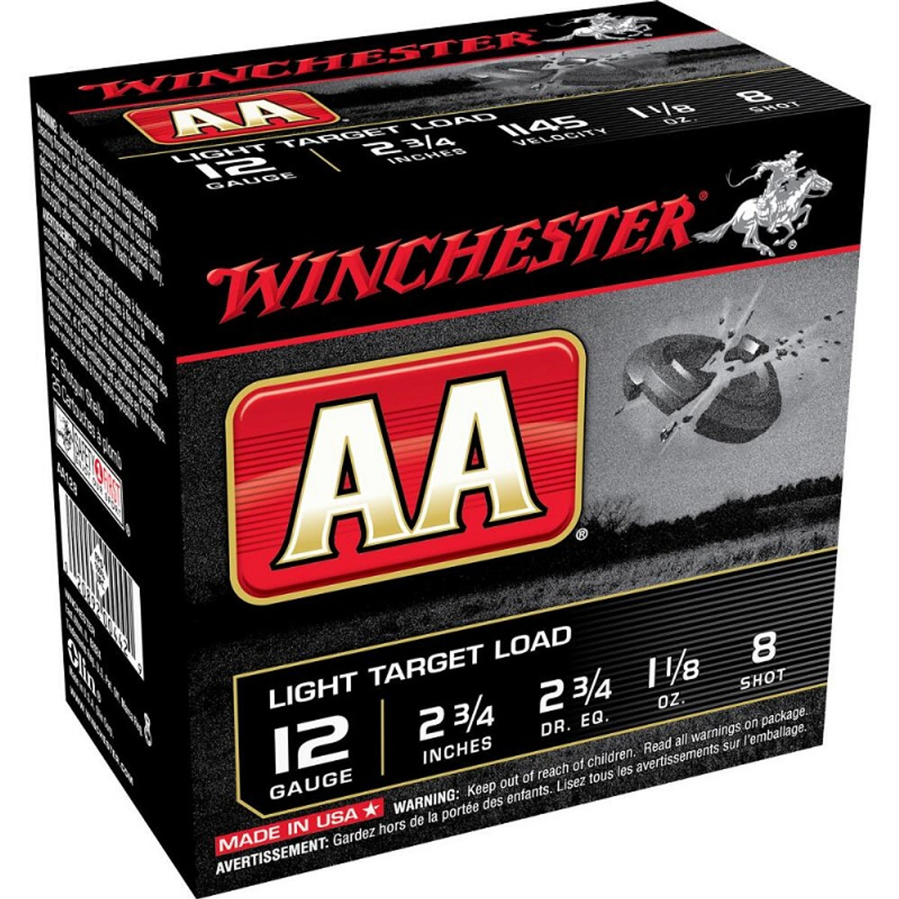 Winchester AA Target 12 Ga 2 3/4", 1 1/8 Oz #8 Lead Case of 250 Rds