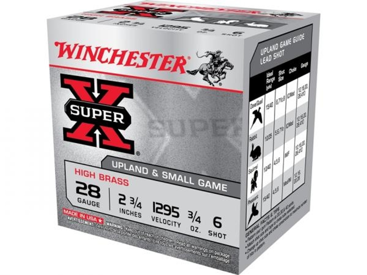 Winchester Super X Hi Brass 28 Ga, 2 3/4", 3/4 Oz #6 25 Rds Winchester Super X Hi Brass 28 Ga, 2 3/4", 3/4 Oz #6 25 Rds
