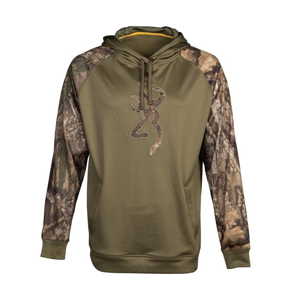 Browning Solid Sport Hoodie, Olive Green /w Realtree APX Camo, 3XL