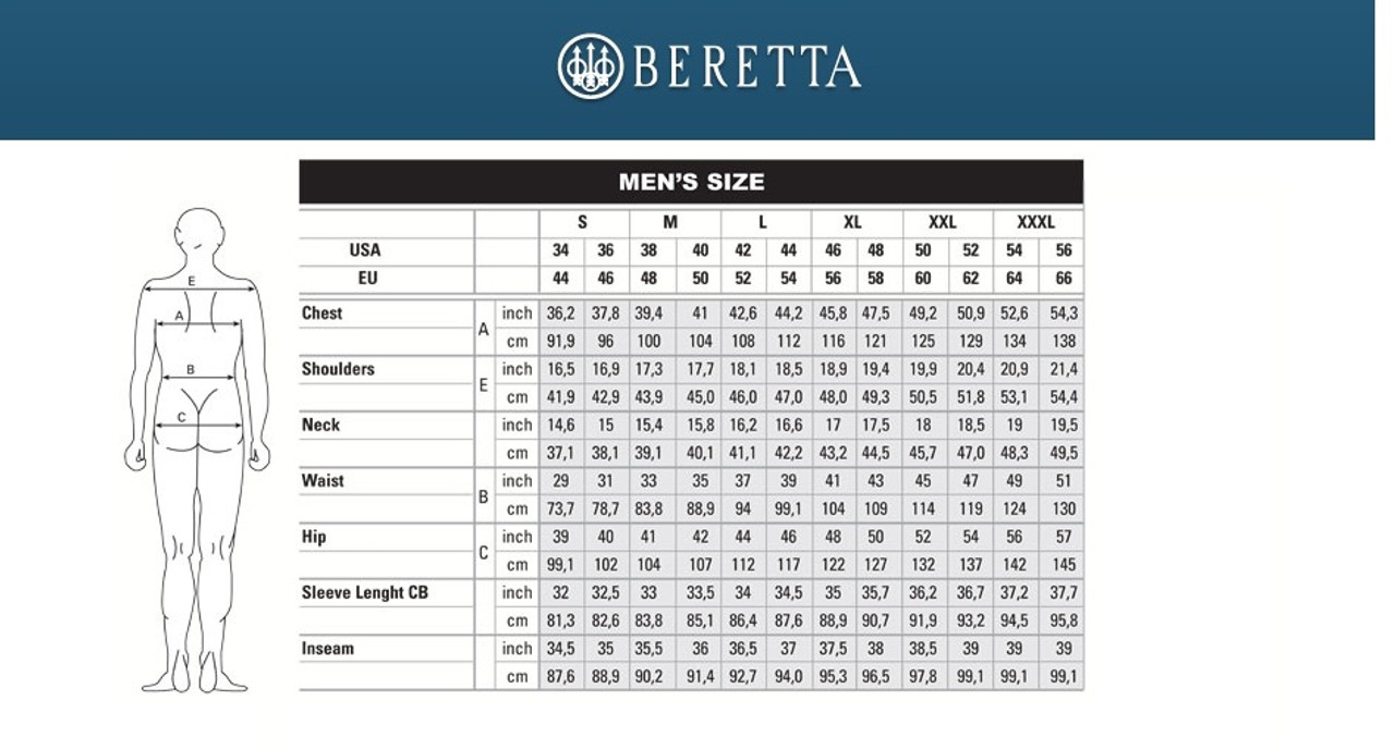 Beretta Size Chart