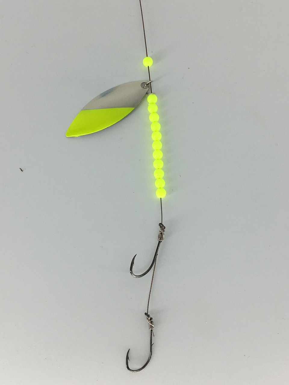Jiggernaut Willow Leaf 2 Hook Harness, Chartreuse/Silver
