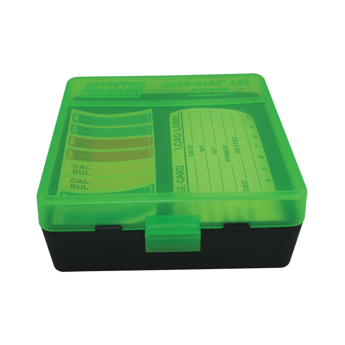 MTM Flip Top Handgun Ammo Box, 100 Round, Clear Green/Blk