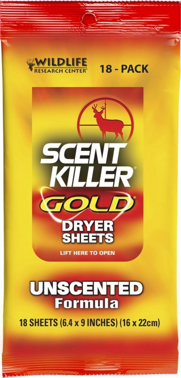 Wildlife Research Scent Killer Gold Dryer Sheets, Unscented, 18 Pk