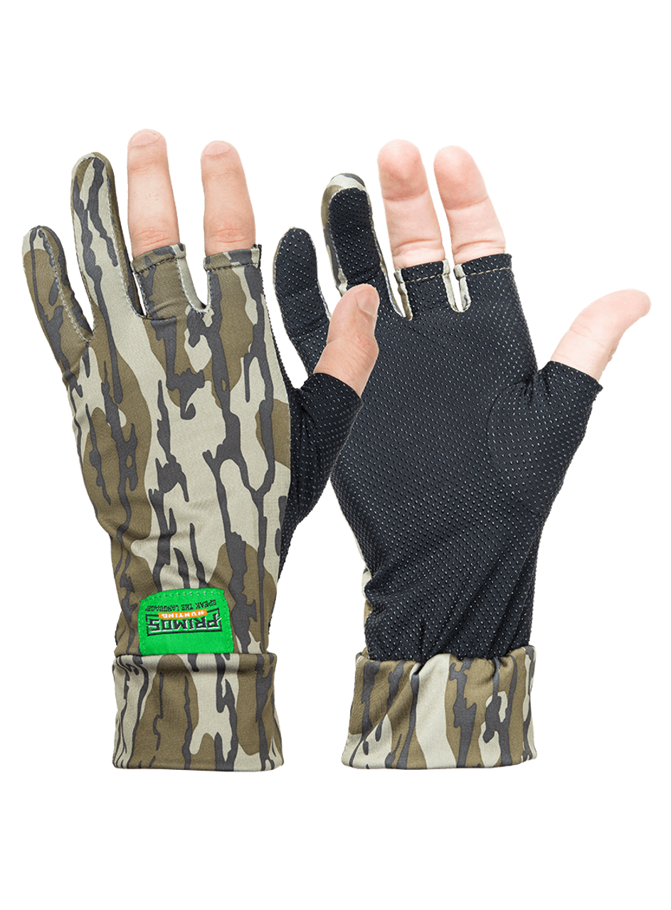 Primos Stretch Fingerless Gloves, Mossy Oak Bottomland