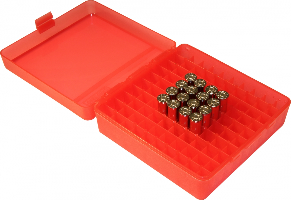 MTM 100 Round Flip-Top Ammo Box, .44 Rem Mag, Clear Red
