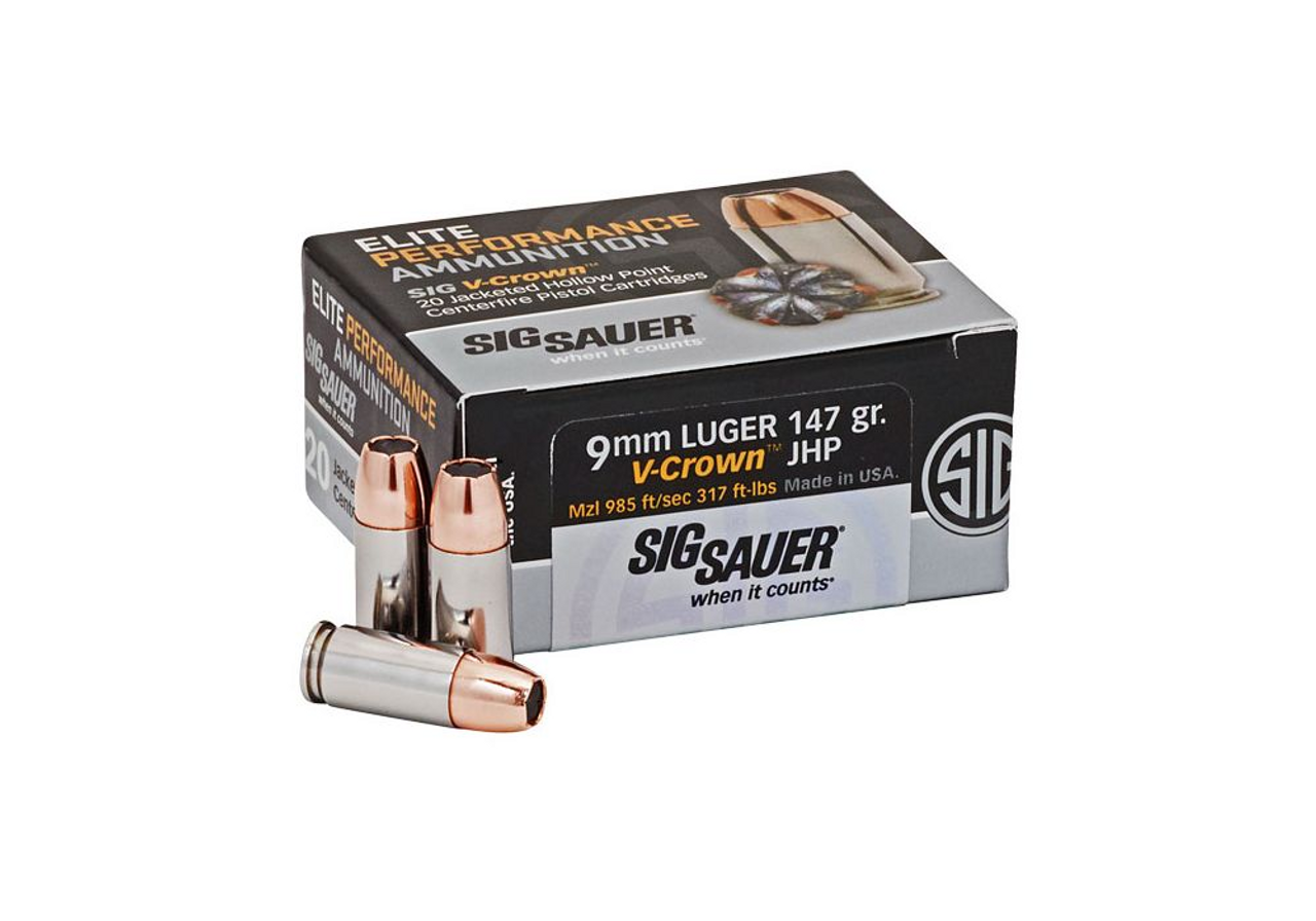 Sig Sauer 9mm Elite V-Crown, 147 Gr, JHP, 20 Rds