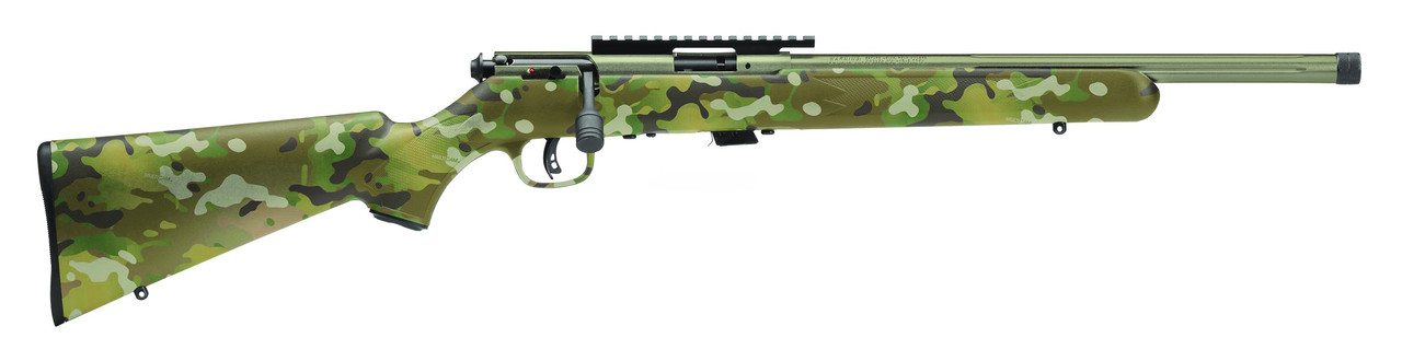 Savage 93 FV-SR 22 WMR Bolt Action Rifle, 16.5" Barrel, Bazooka Green Synthetic Stock