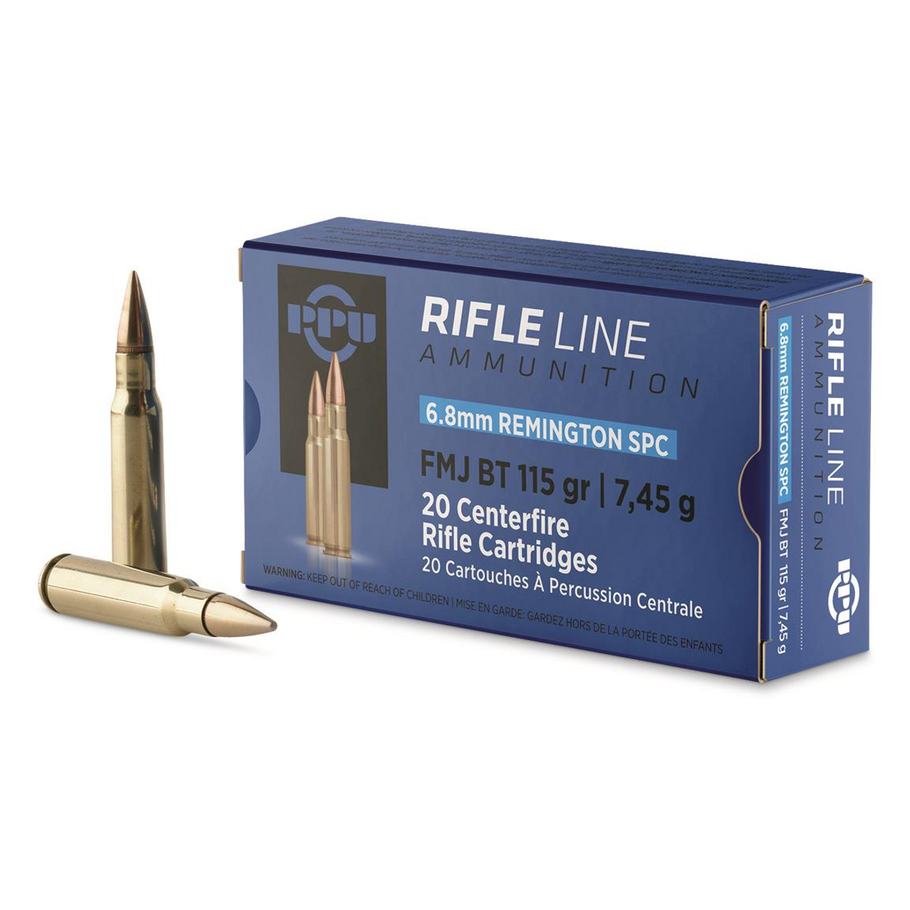 PPU 6.8MM Rem Spc FMJBT 115Gr Rifle Ammo