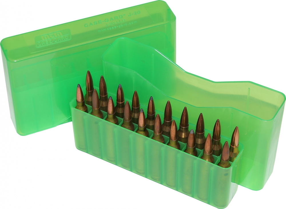 MTM 20 Round Slip-Top Magnum Rifle Ammo Box, Clear Green