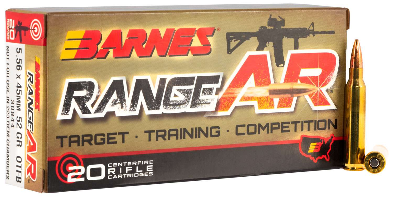 Barnes Range AR 5.56, 52 gr ZN Core OTFB, 20 Rounds