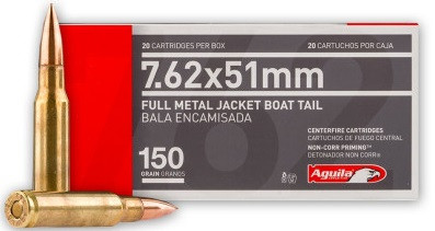 Aguila 7.62 x 51 mm (308 Win) 150 Gr FMJBT, 20 rnds