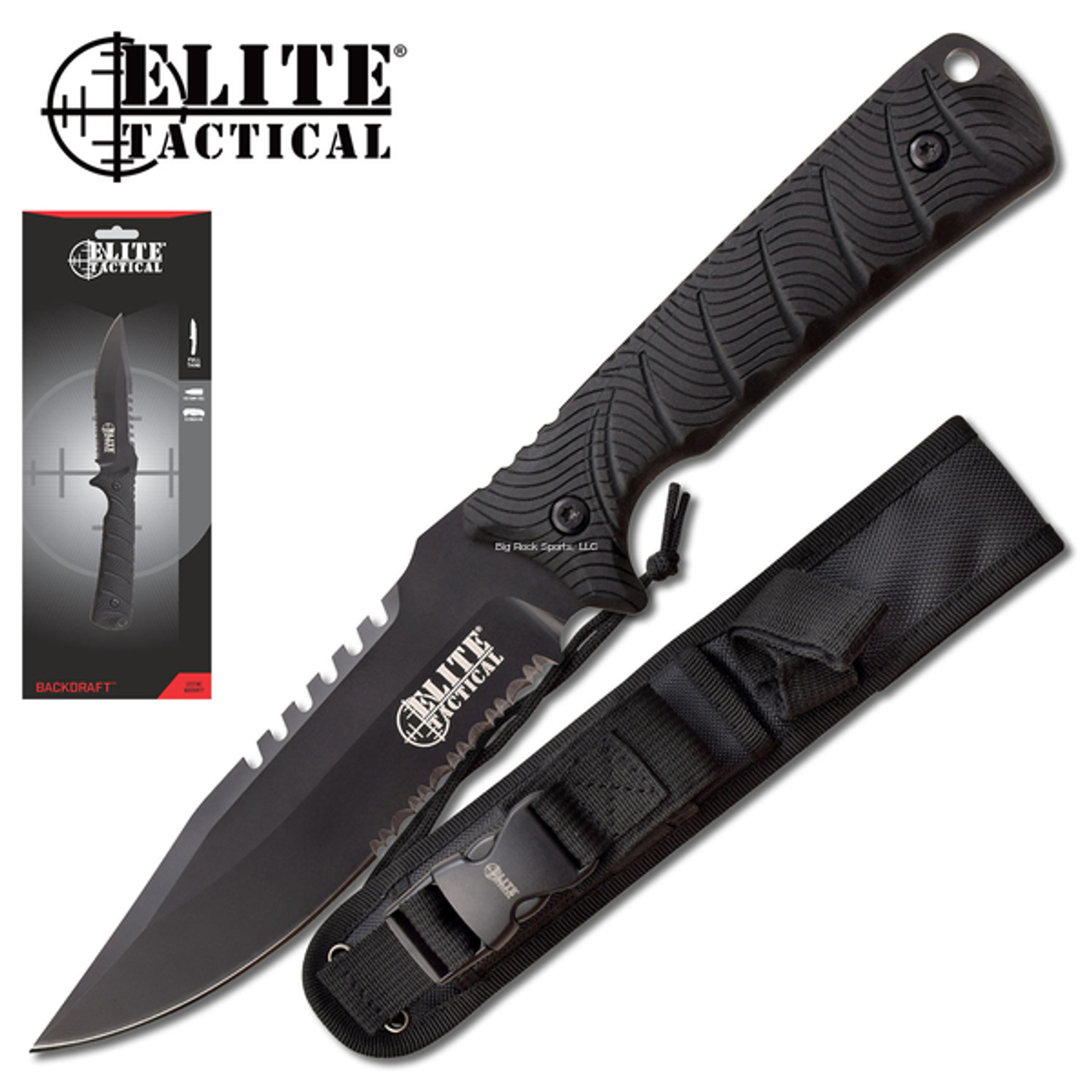 Elite Tactical Backdraft 5" Fixed Knife, 1/2 Serrated Steel Blade