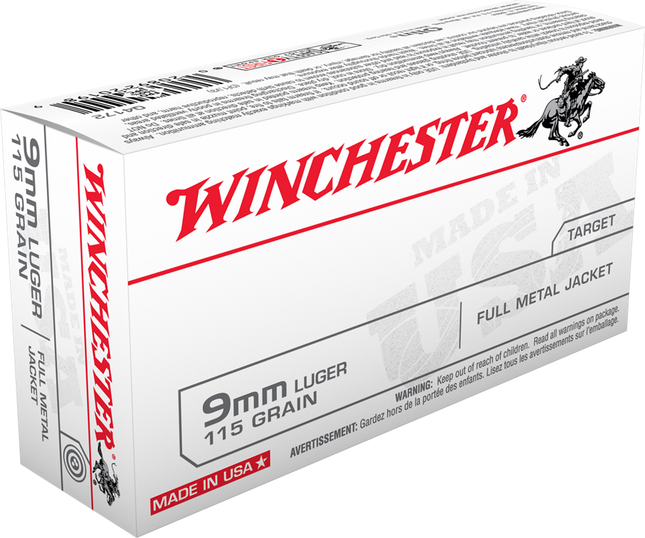 Winchester Pistol Ammo 9MM, FMJ, 115 Gr, 1190 fps, 50 Rnds