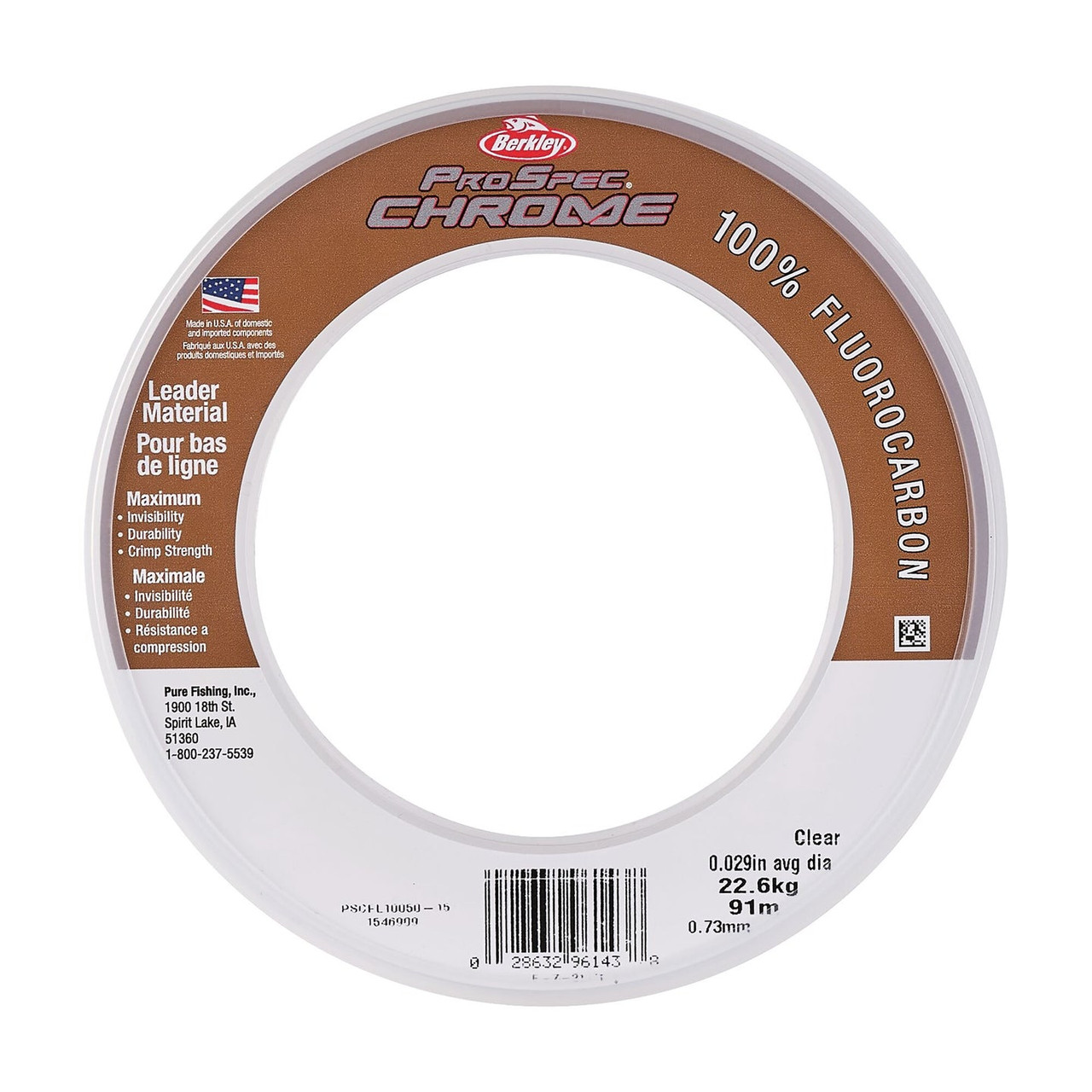 Berkley ProSpec Chrome 100% Fluoro Leader, Clear, 50lb, 25 Yards