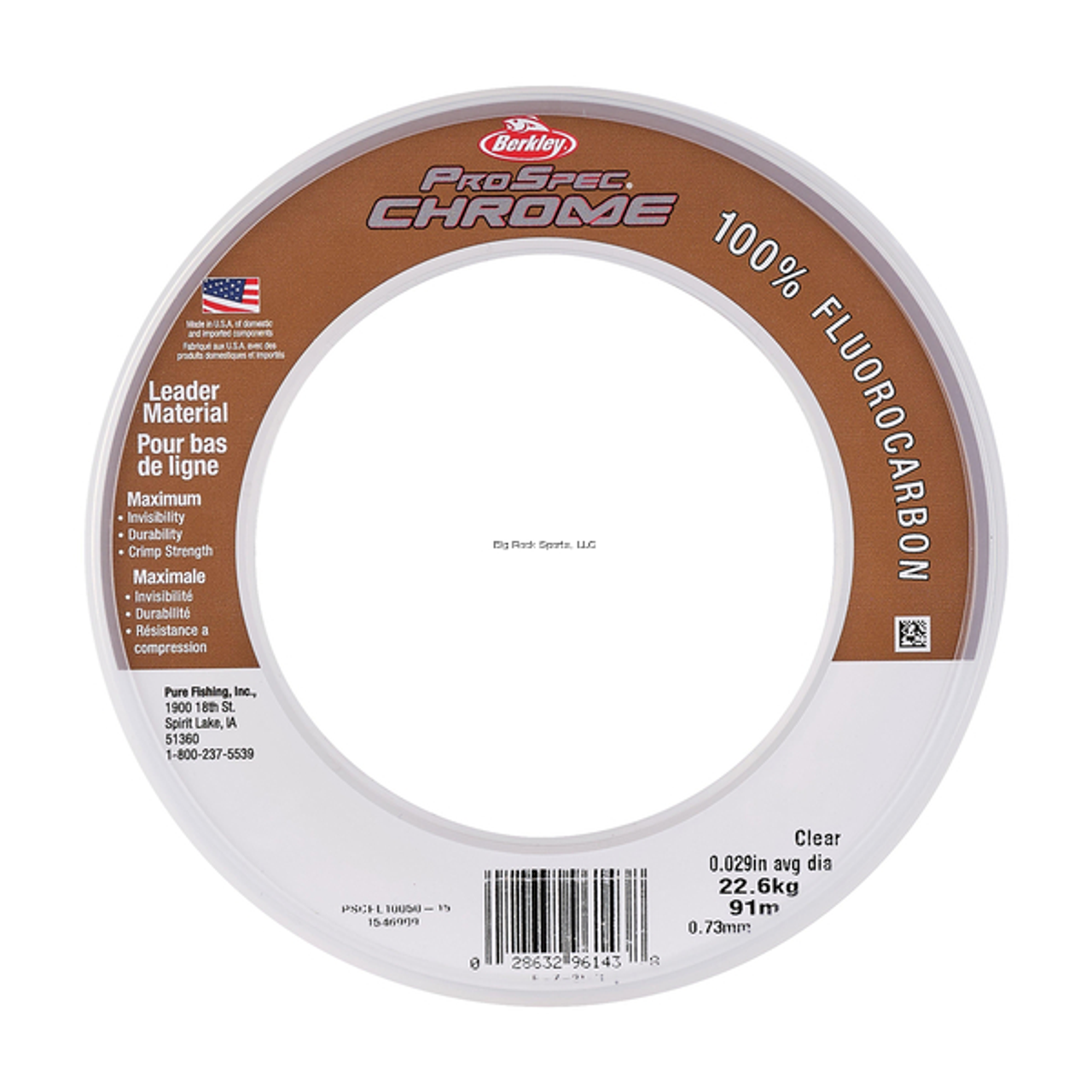 Berkley ProSpec Chrome 100% Fluoro Leader Wrist Spool, Clear, 50lb, 25 Yards