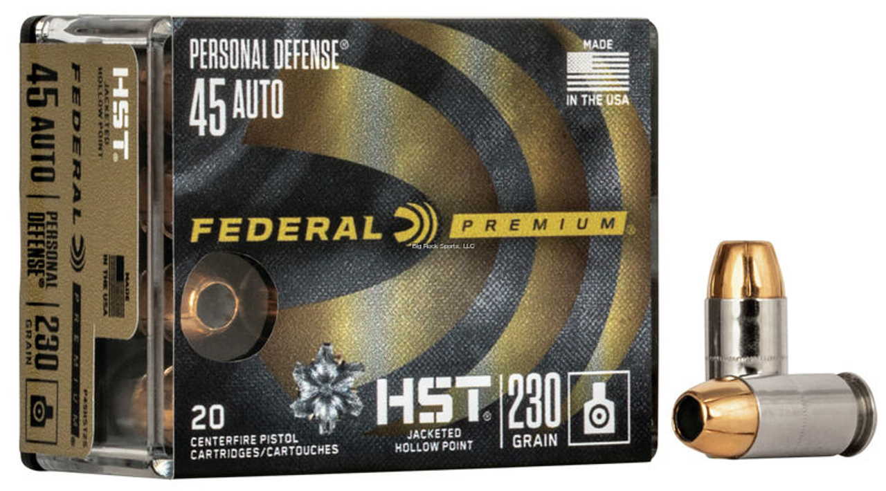 Federal Premium Personal Defense Pistol Ammo 45 ACP, HST/Hydra-Shok JHP 230 Gr 890 fps, 20 Rnd