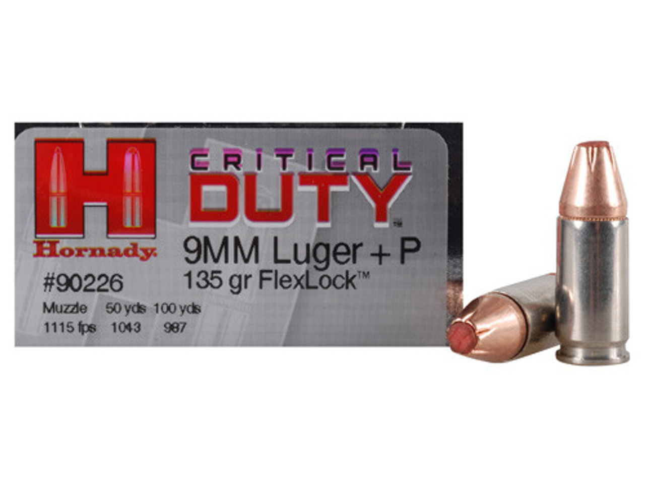 Hornady 9mm +P Critical Duty 135gr FlexLock 1110 Fps, 25 Rnds