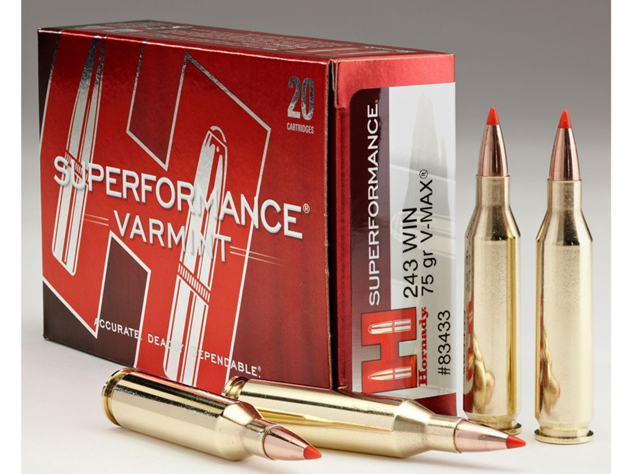 Hornady Superformance Varmint Rifle Ammo 243 WIN, V-MAX, 75 Grains, 3580 fps, 20 Rnds