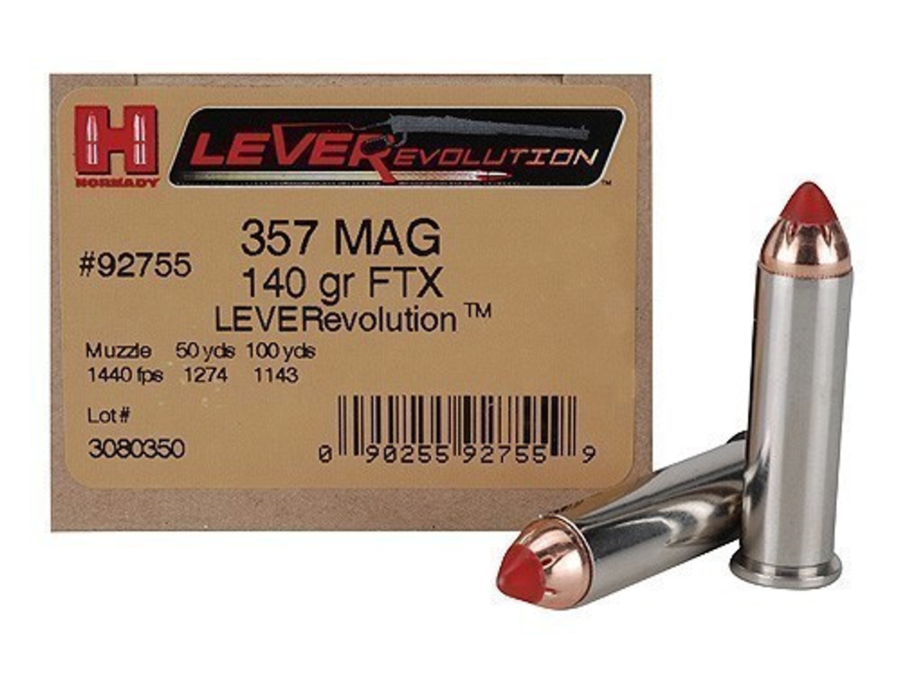 Hornady LEVERevolution Pistol Ammo 357 MAG, FTX, 140 Gr, 1440 fps, 25 Rnd, Boxed