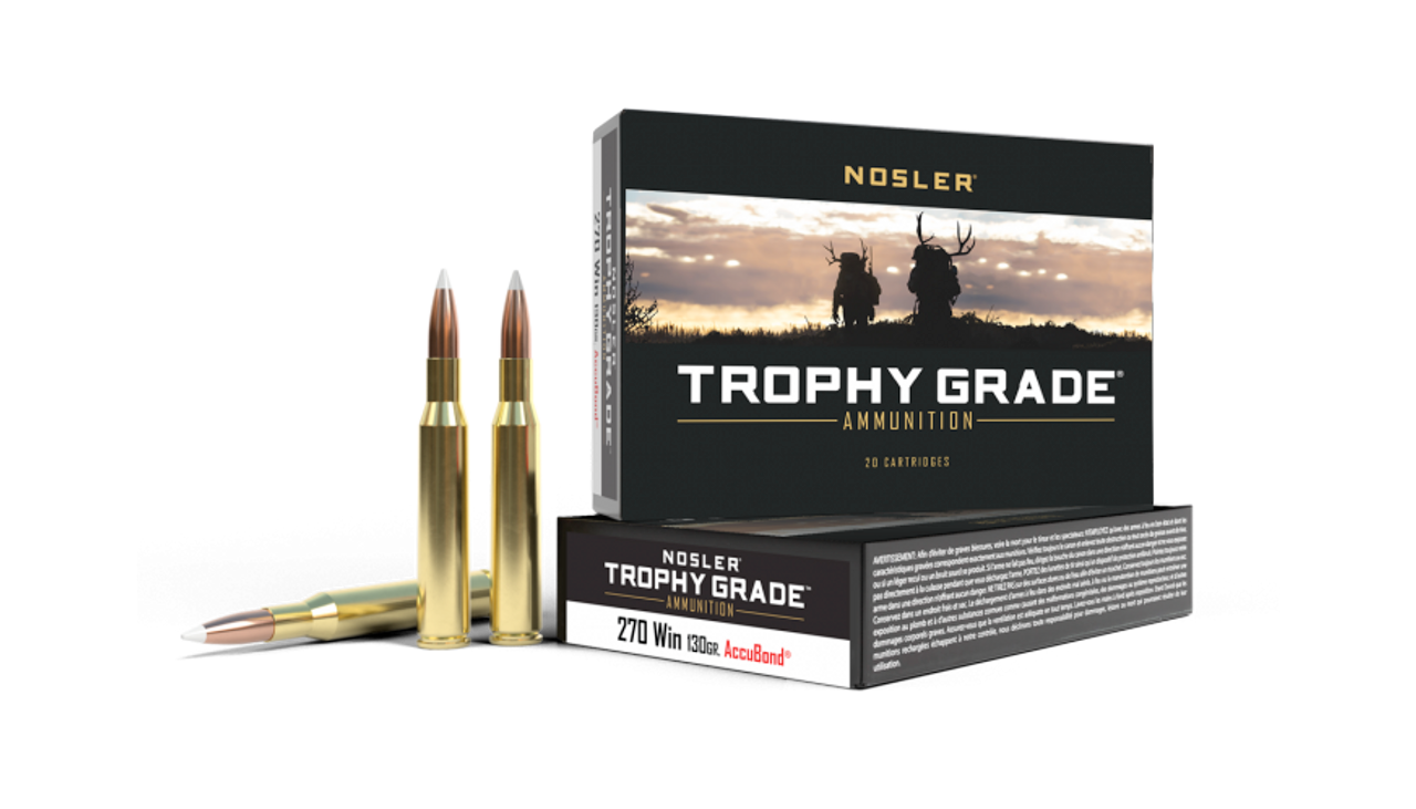 Nosler Trophy Grade Rifle Ammo, 270 Winchester, 130gr AccuBond, 20 Rnds