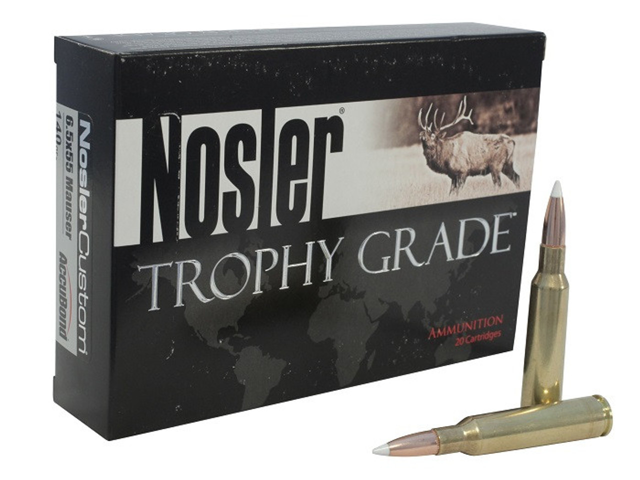 Nosler Trophy Grade Rifle Ammo, 6.5x55 Swedish Mauser, 140gr AccuBond, 20 Rnds