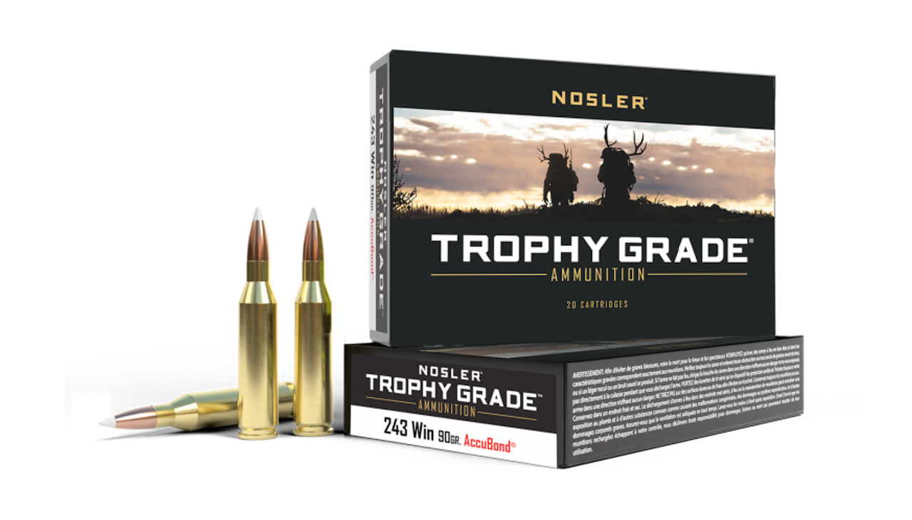 Nosler Trophy Grade Rifle Ammo, 243 Winchester, 90gr AccuBond, 20 Rnds