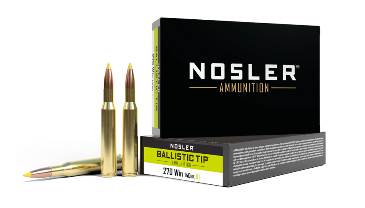 Nosler BT Ballistic Tip Rifle Ammo 270 WIN, Hunting, 140 Grains, 2900 fps, 20 Rnds