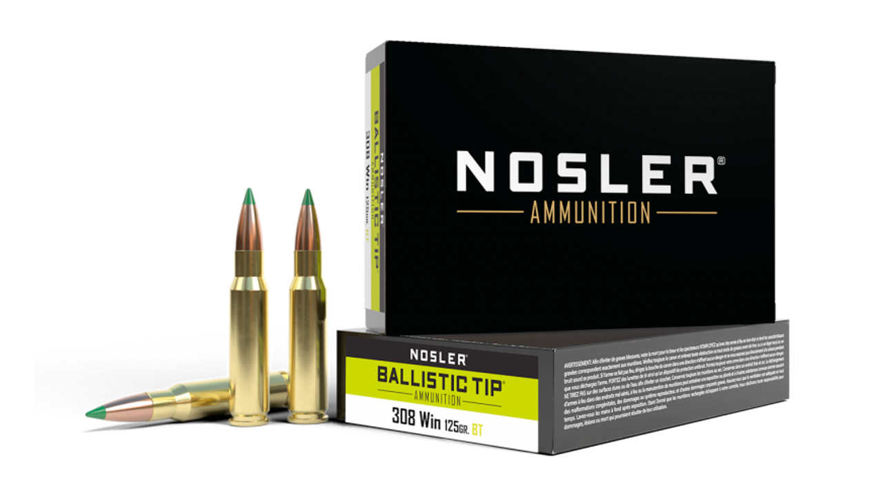 Nosler BT Ballistic Tip Rifle Ammo 308 WIN, Hunting, 125 Grains, 3100 fps, 20 Rnds