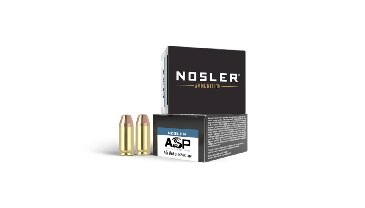 Nosler Match Grade Handgun Ammo, 45 ACP 185 Gr JHP 20 Rnd